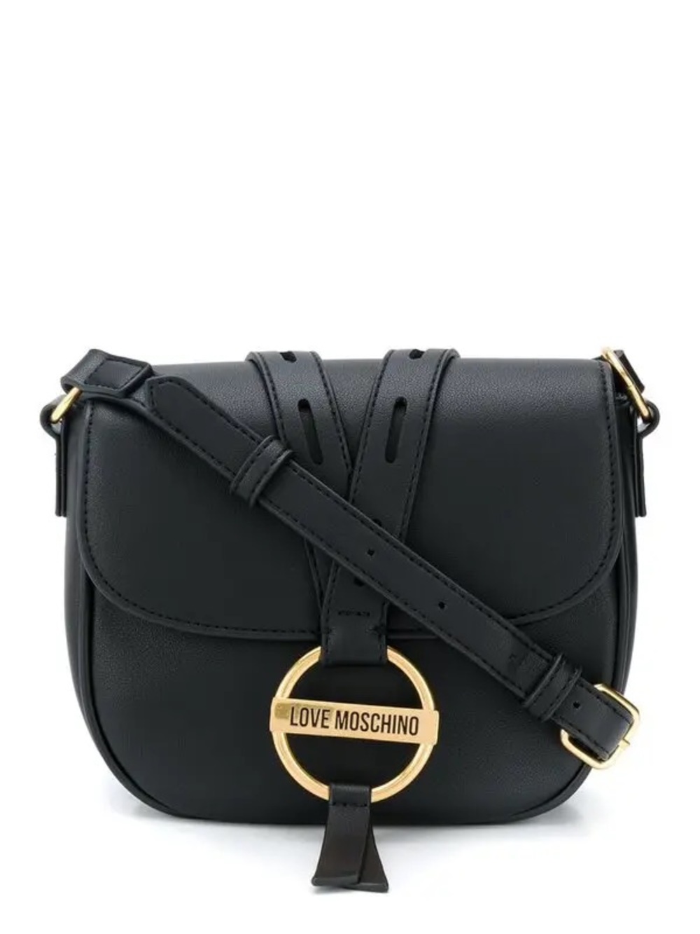 Love Moschino‎ Crossbody bag - round buckle -Vegan bag black gold logo luxury